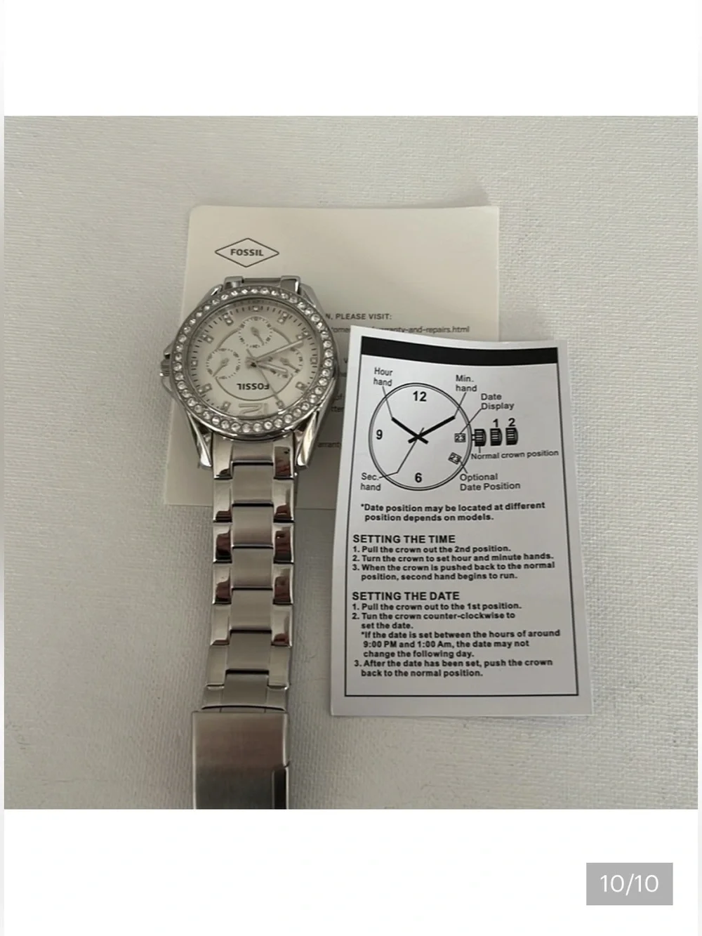 Fossil Silver-Tone Crystal Bezel Women's Watch